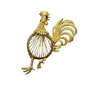 Gold Tone ROOSTER Brooch Estate Vintage Farmhouse Cottagecore Animal Collectible